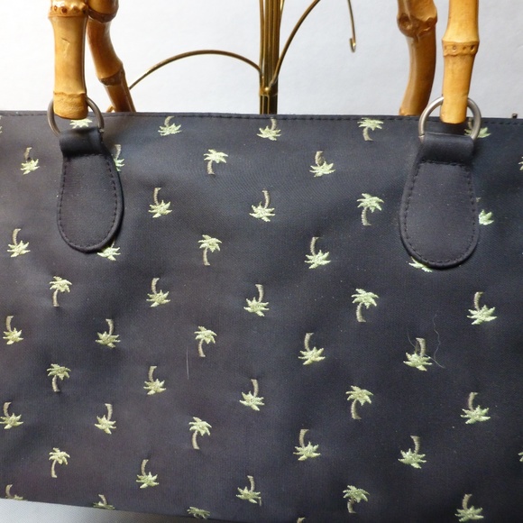 black green palm tree purse bamboo handles - Picture 1 of 4